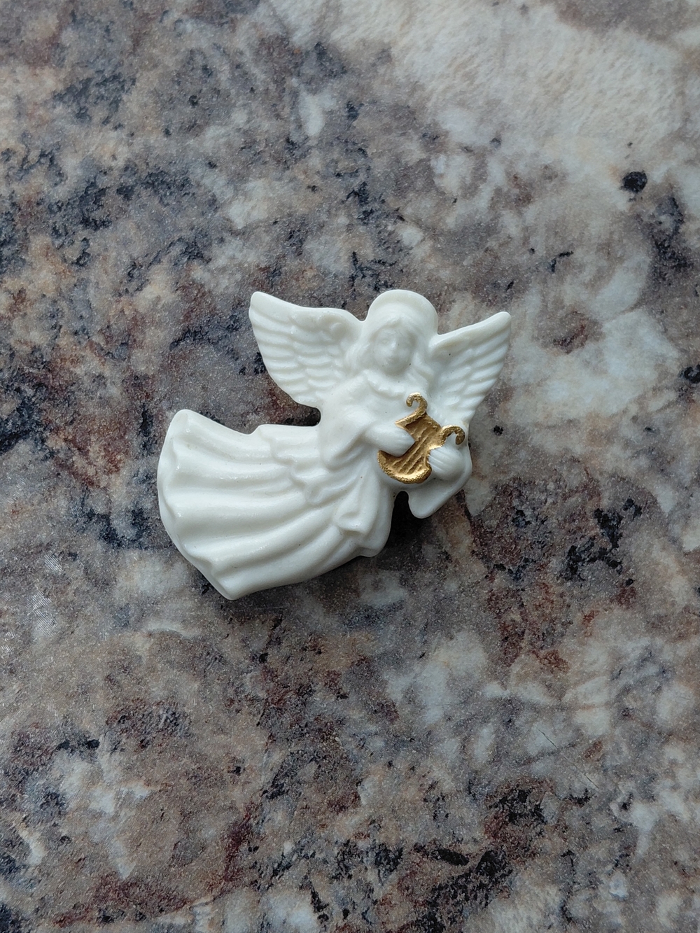 Vintage Lenox Porcelain Angel Holding Golden Harp Collectible Pin Brooch